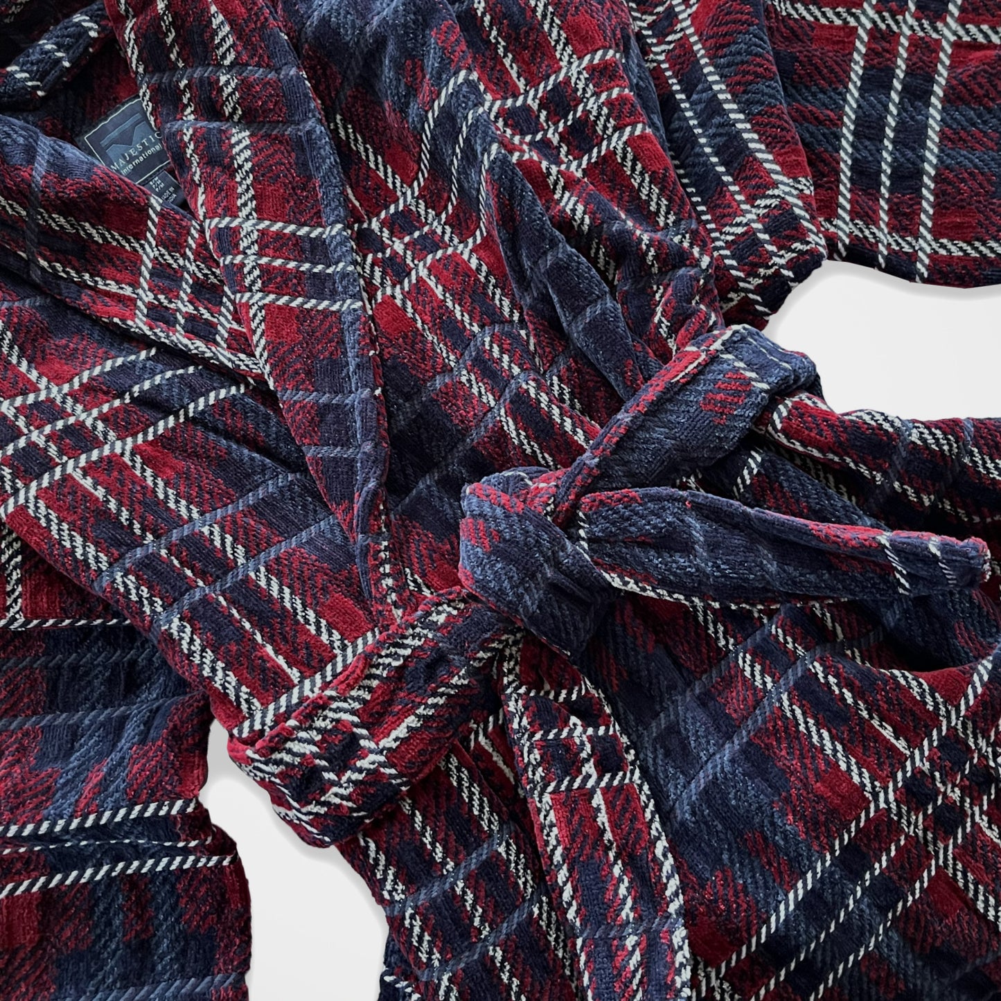 'Blue and Burgundy Check Terry' Robe