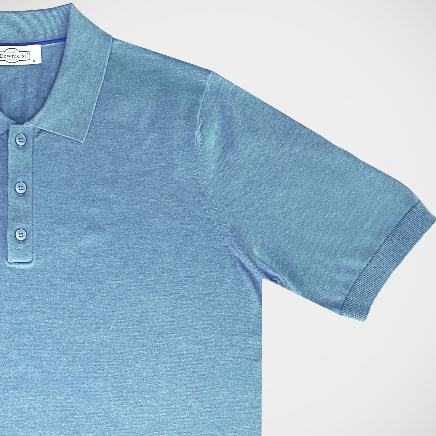 'Elegant Knit Polo-Sky' Short Sleeve Shirt