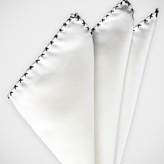 'Hand-stitched in Black' Pocket Square