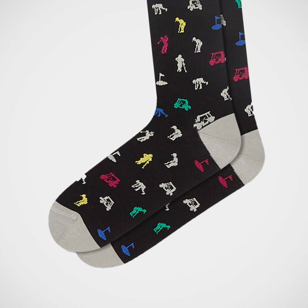 'Golfer & Cart on Black' Socks