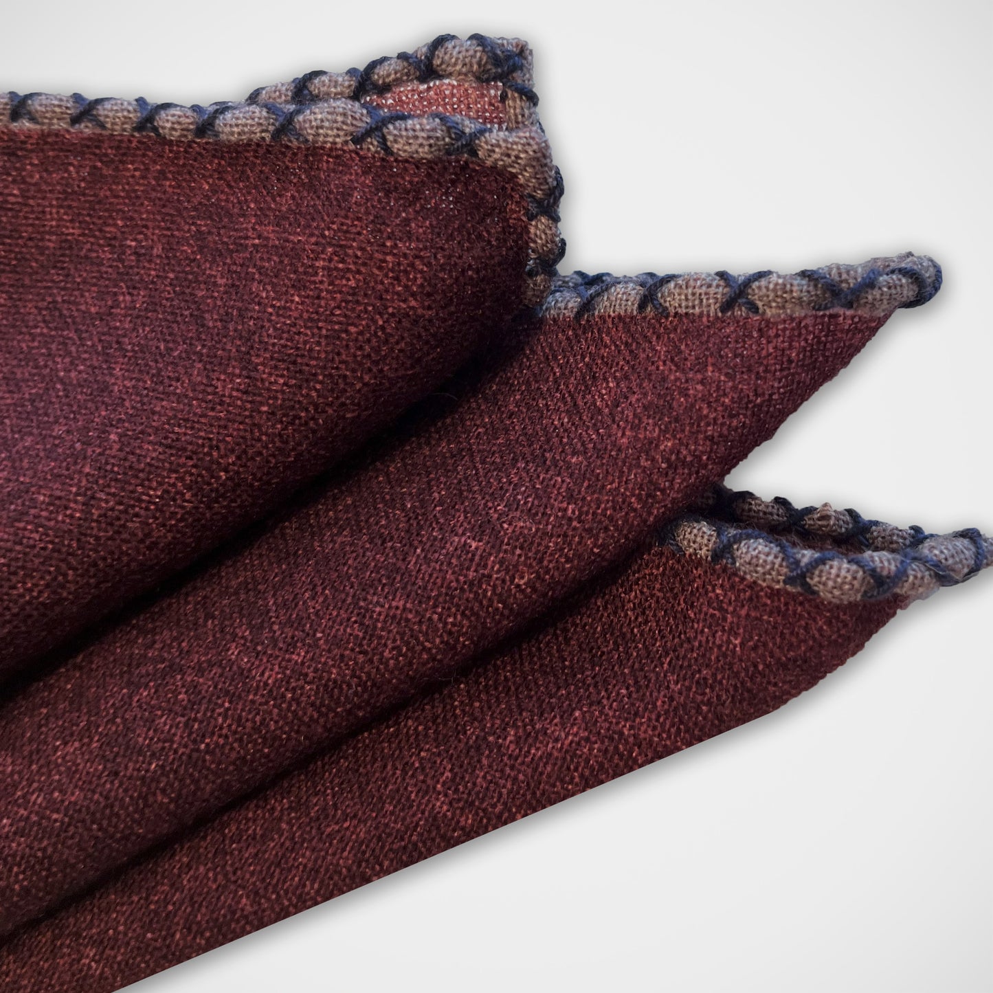 'Hand-stitched Burgundy Wool' Pocket Square