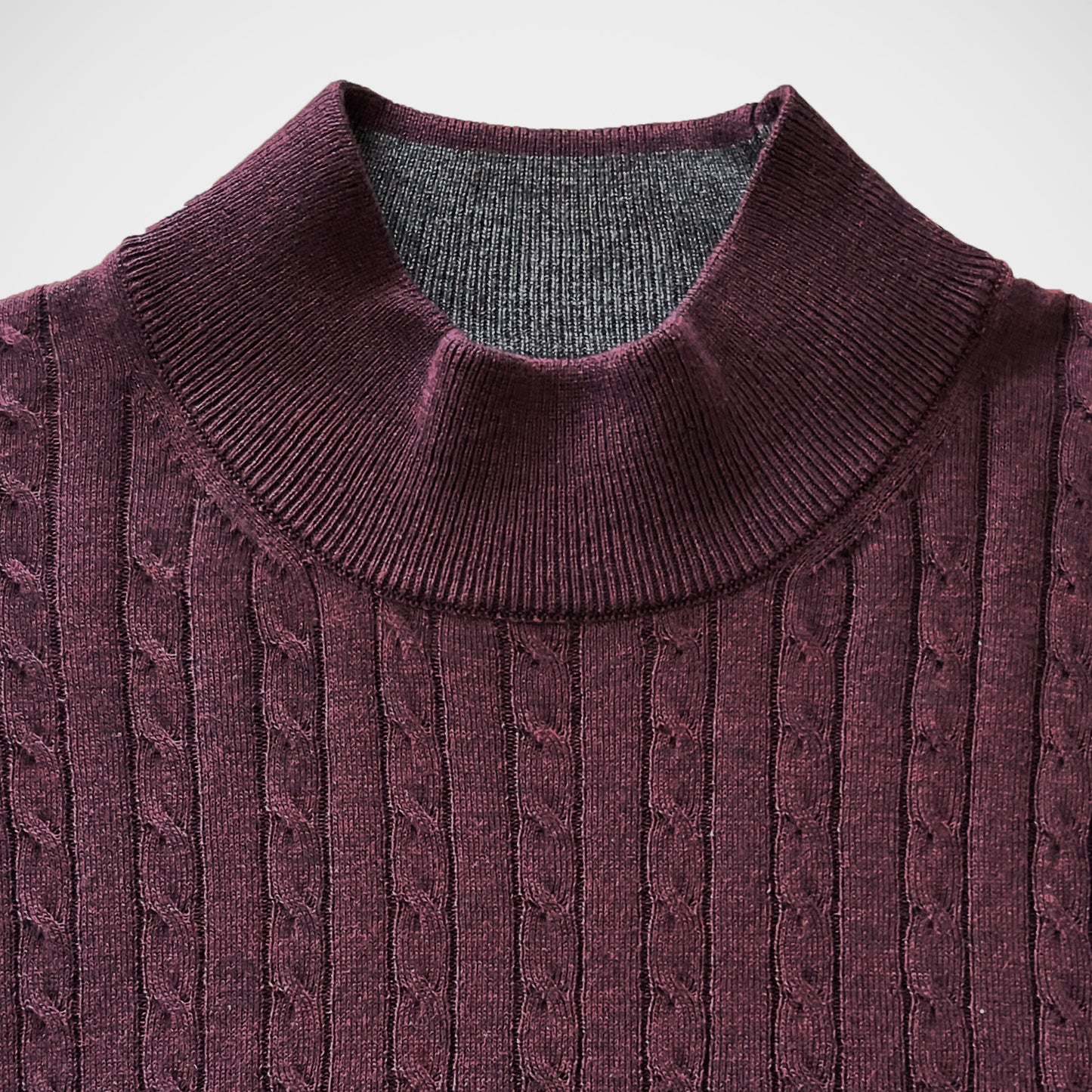 'Mock Turtle Cable - Burgundy' Sweater