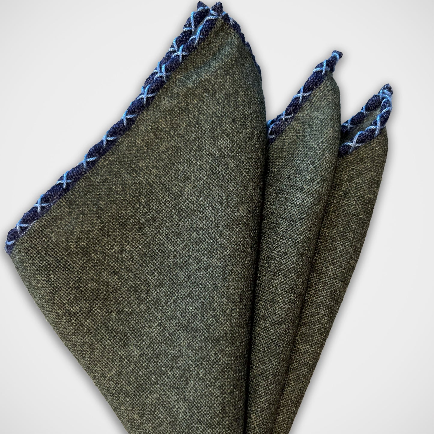 'Hand-stitched Olive Wool' Pocket Square