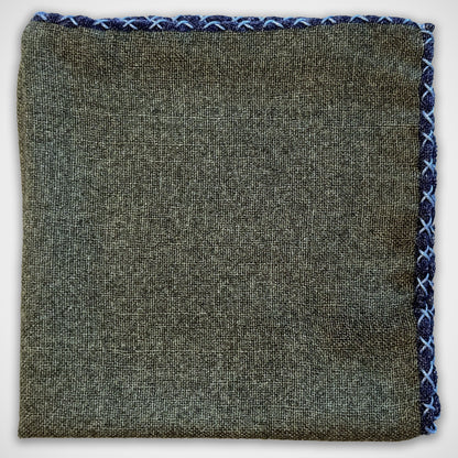 'Hand-stitched Olive Wool' Pocket Square
