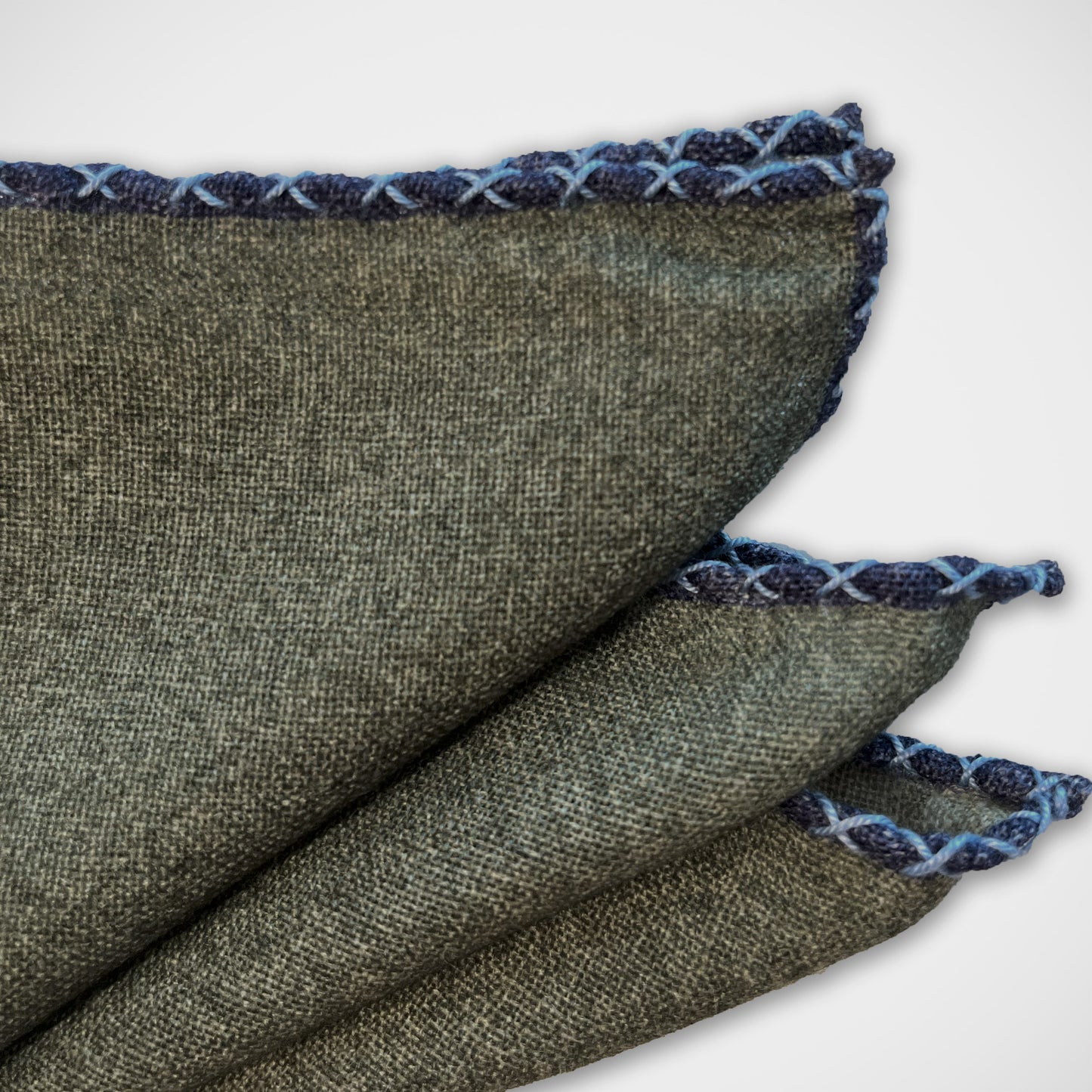 'Hand-stitched Olive Wool' Pocket Square