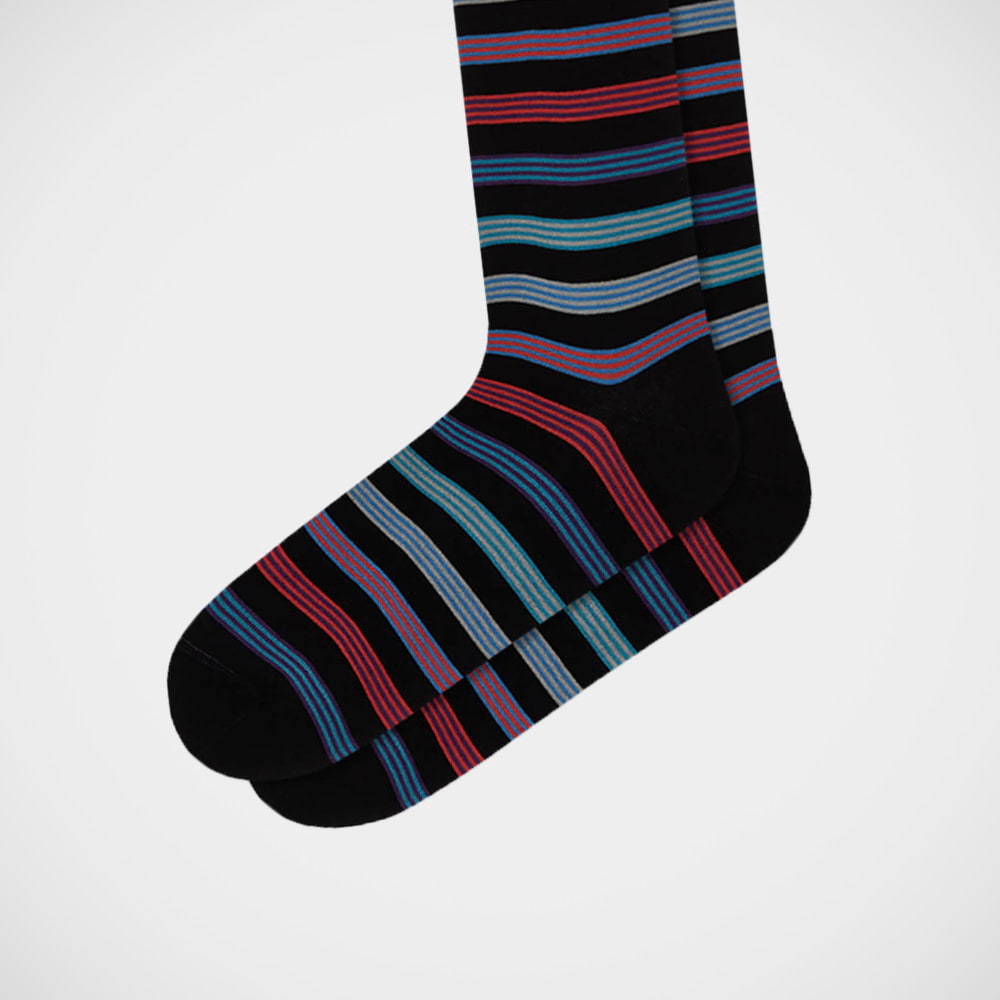 'Colourful Stripes on Black' Socks