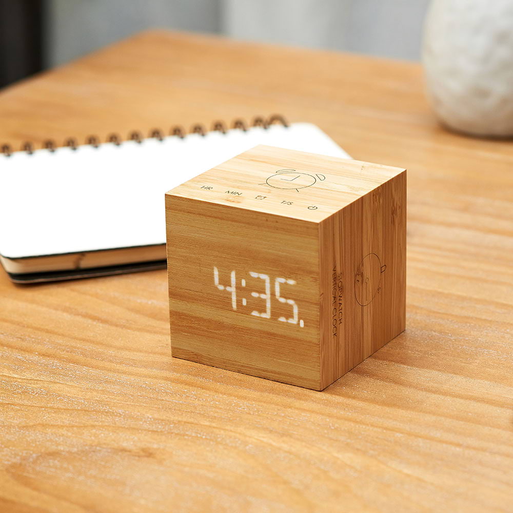 'Cube Plus-Bamboo' Desk Clock