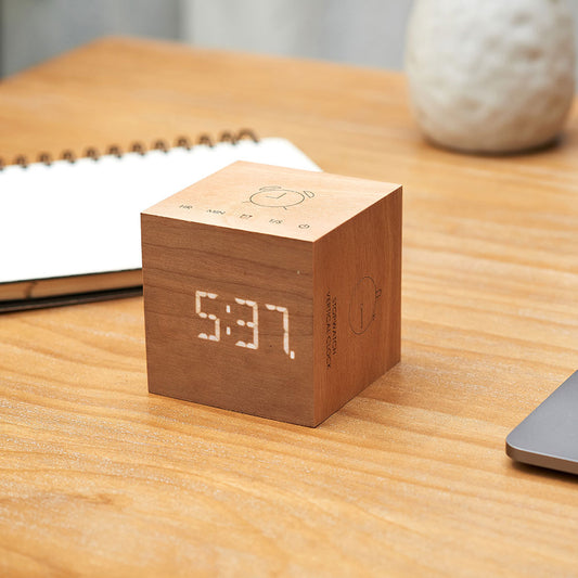 'Cube Plus-Cherry Wood' Desk Clock