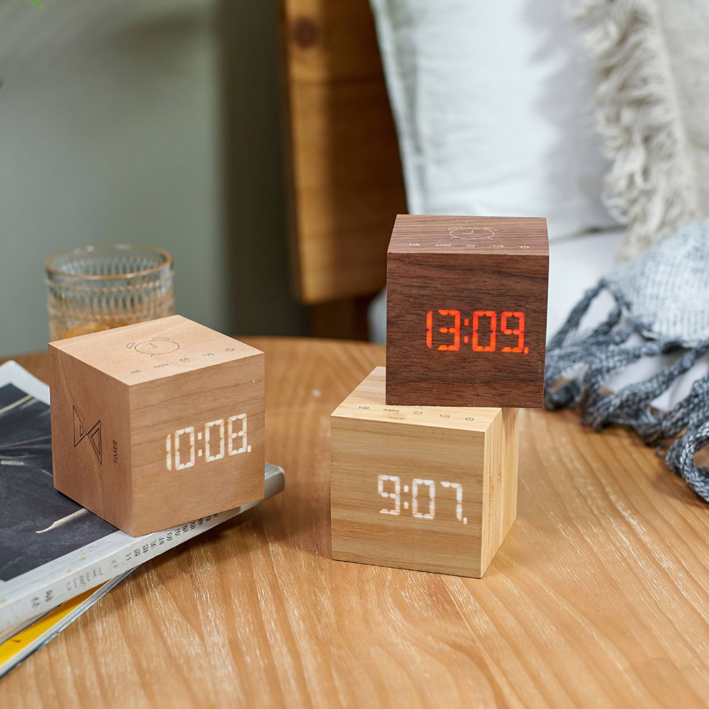 'Cube Plus-Cherry Wood' Desk Clock