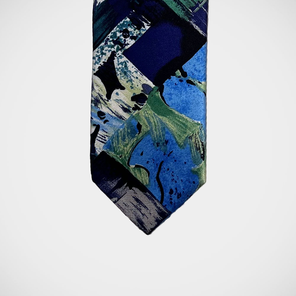 'Blue & Green Abstract on Satin' Tie