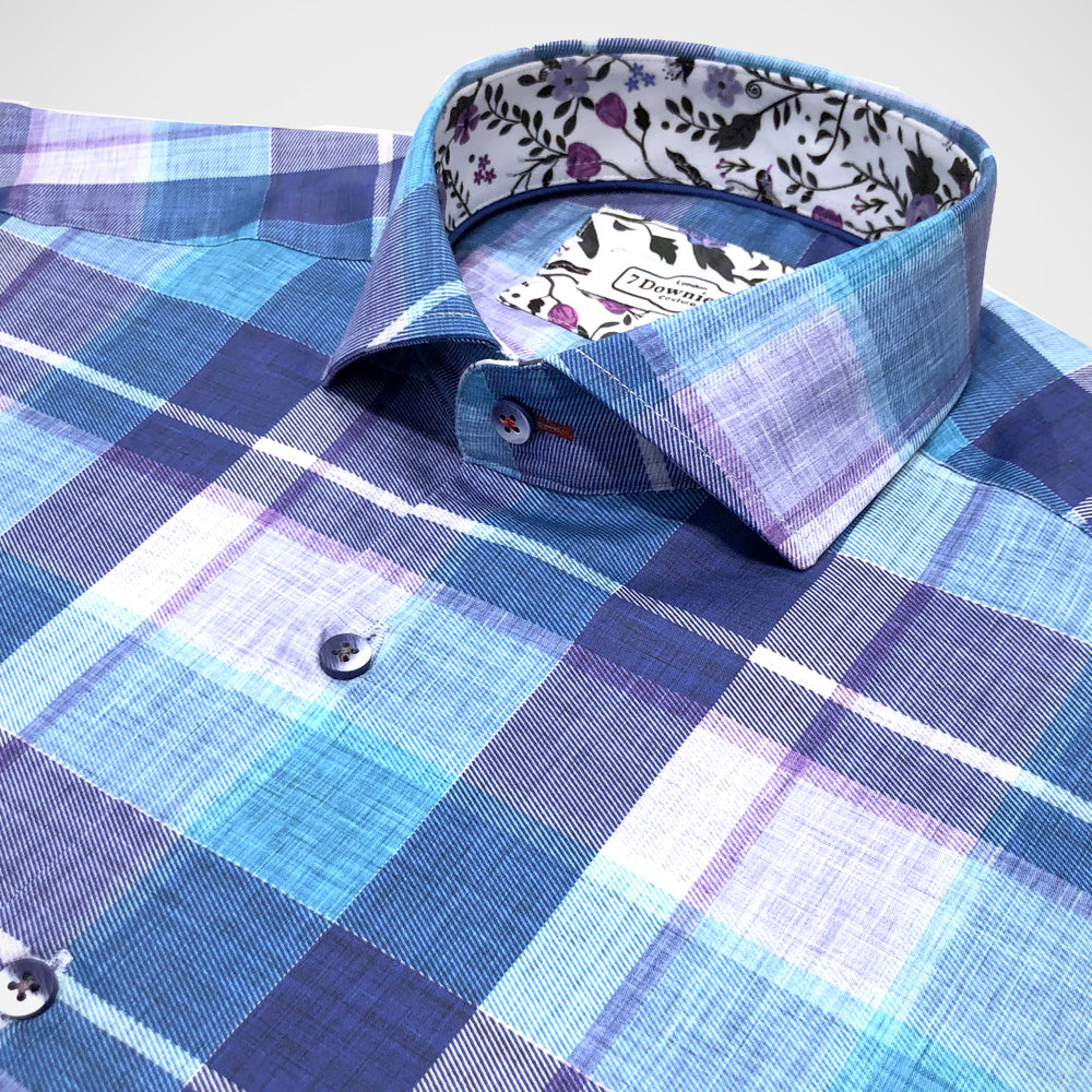 'Blue & Purple Graph Check' Short Sleeved Sport Shirt