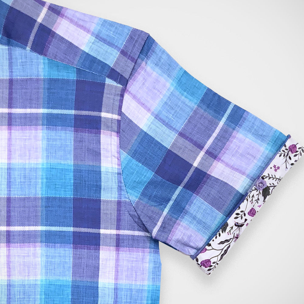 'Blue & Purple Graph Check' Short Sleeved Sport Shirt