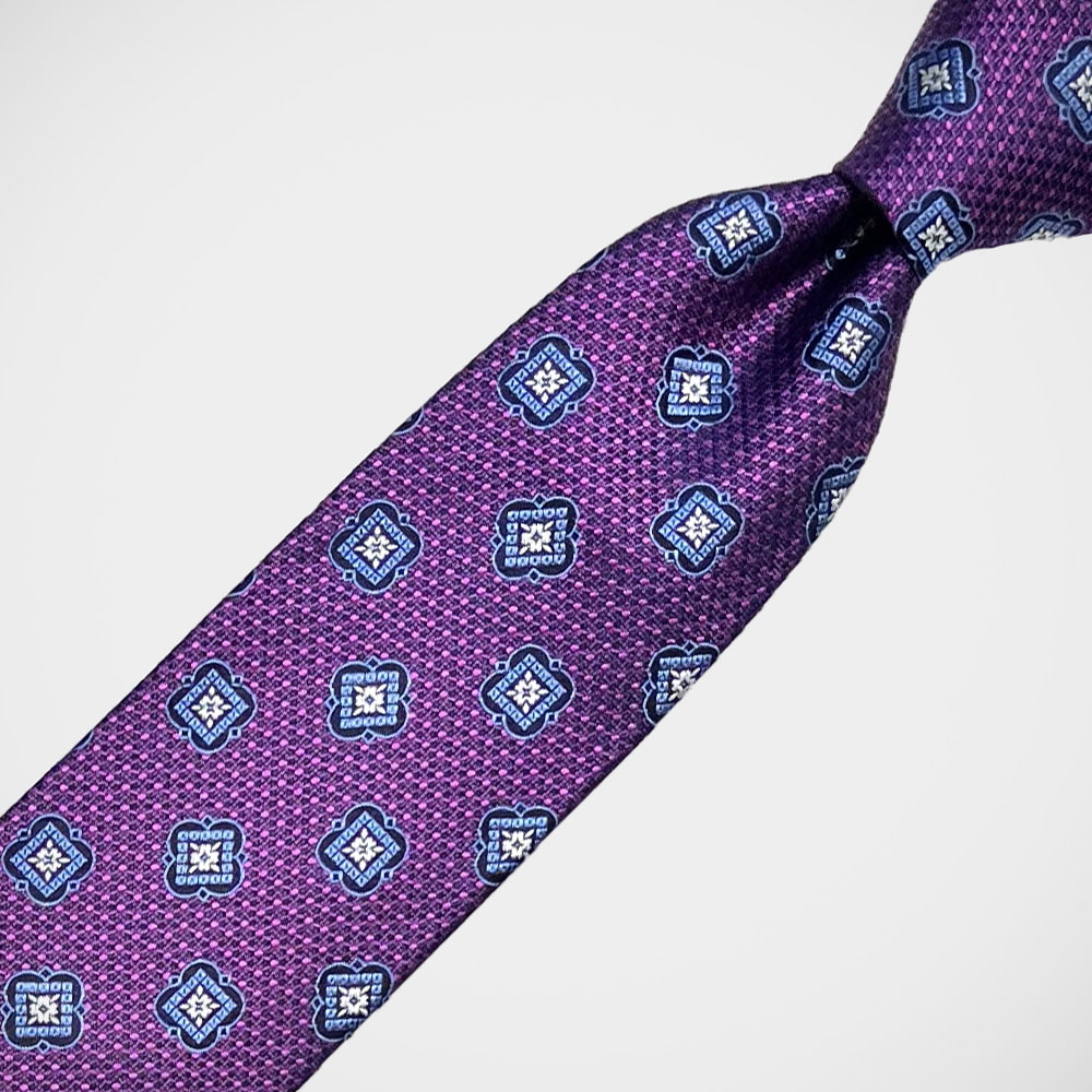 'Blue Medallions on Purple' Tie