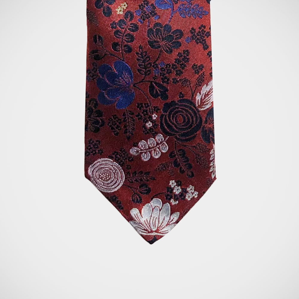 'Blue Floral on Red' Tie