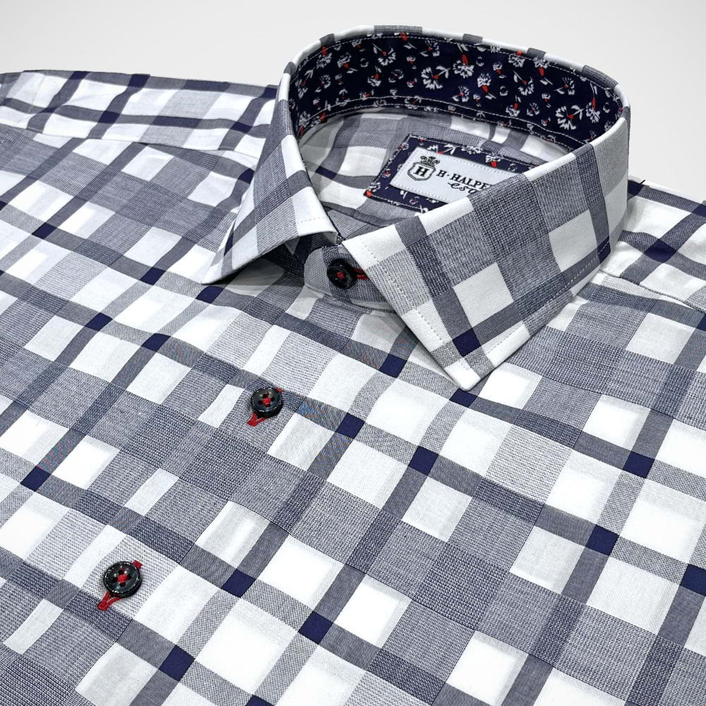 'Navy Oversized Check' Sport Shirt