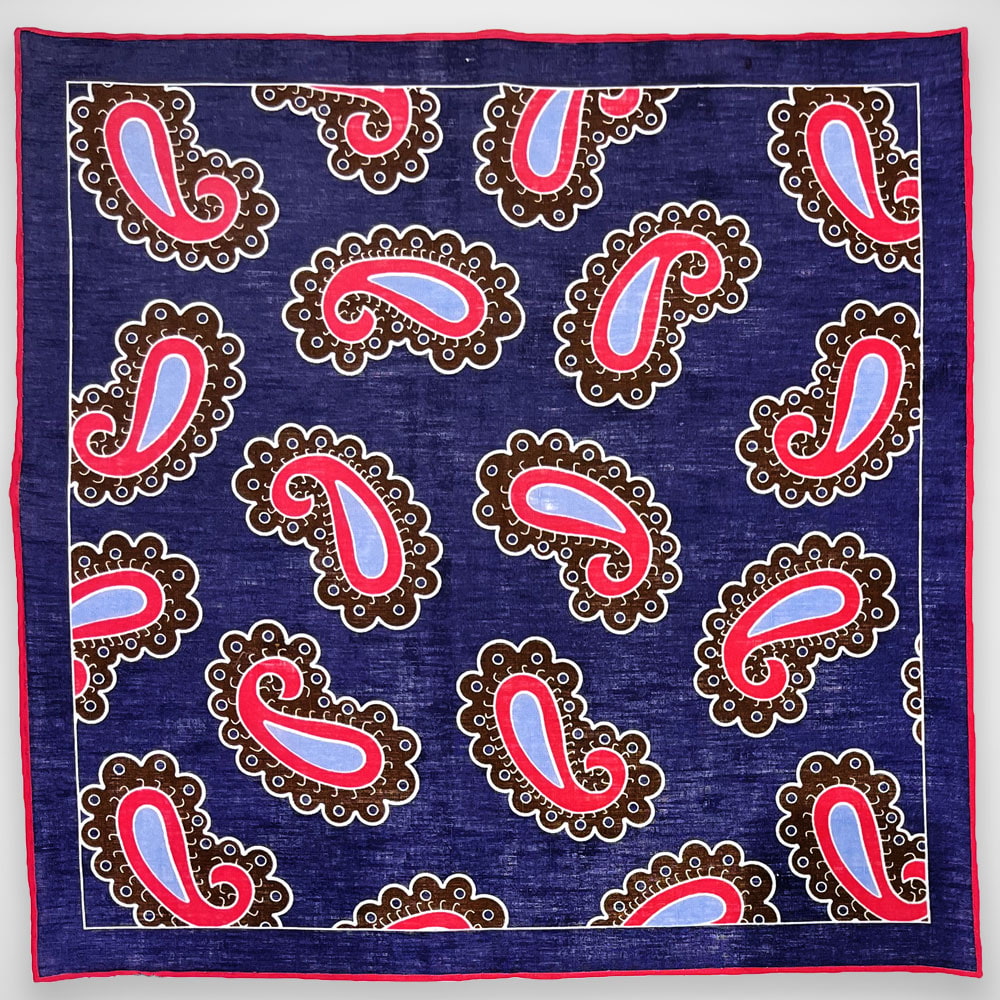 'Bold Paisley on Blue Linen' Pocket Square