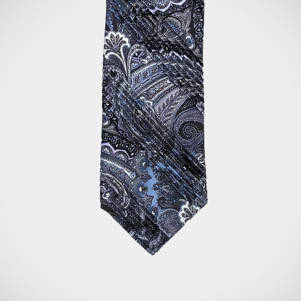 'Pleated Silver Blue Paisley' Tie