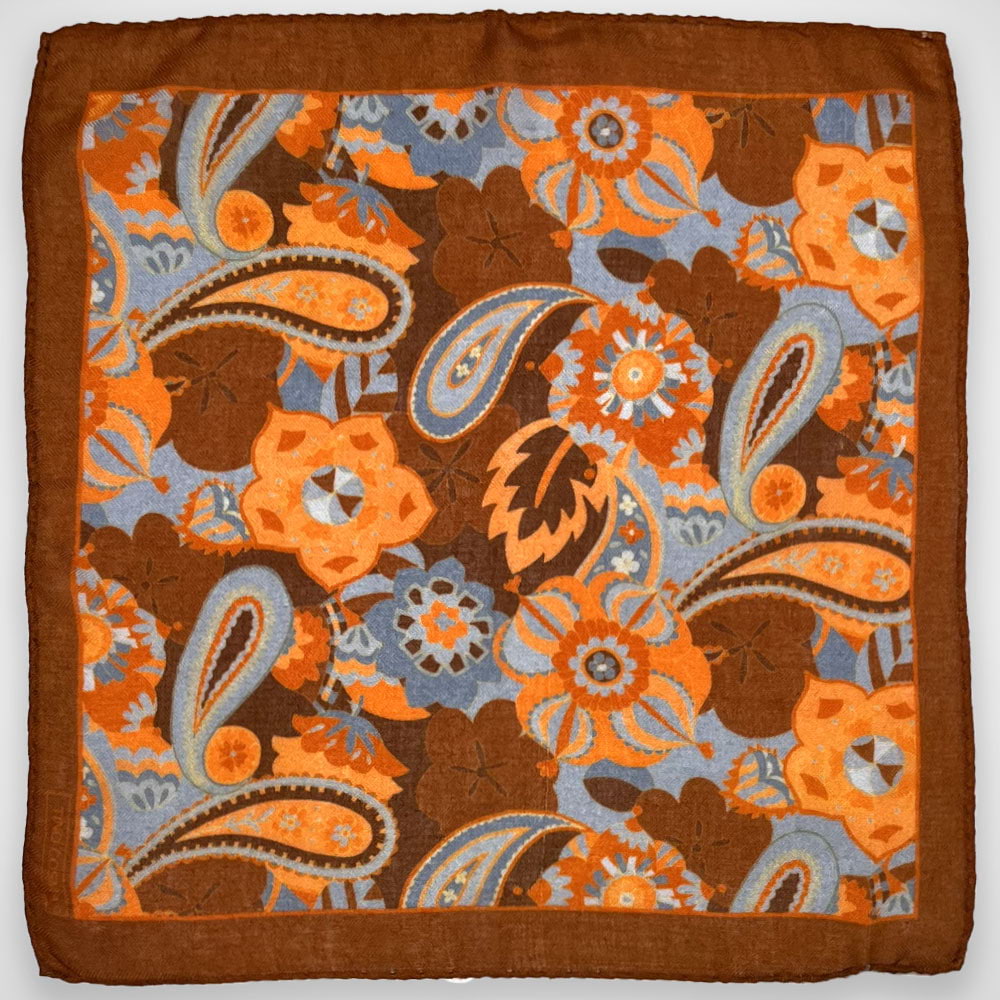 'Orange and Grey Floral' Pocket Square