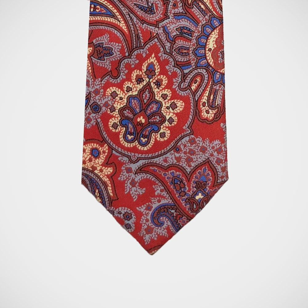 'Blue and Yellow Paisley on Red' Tie