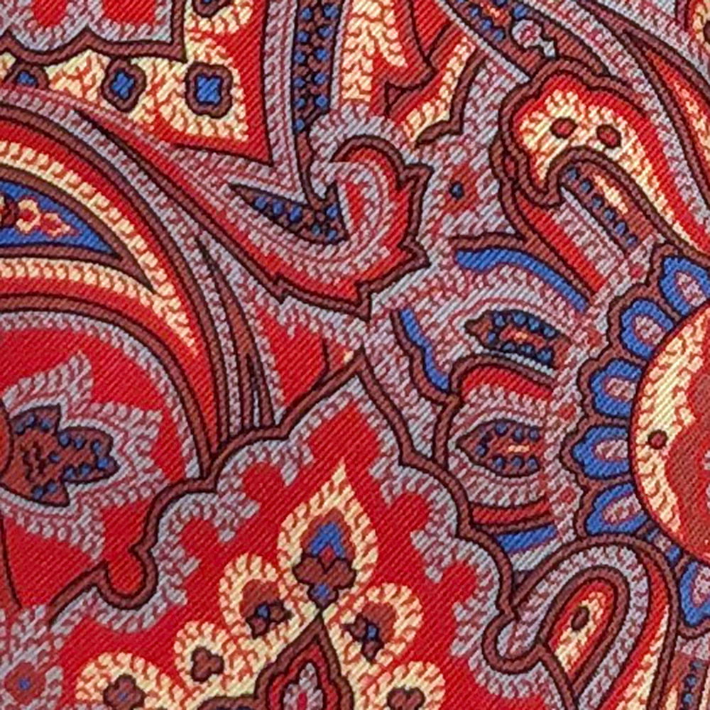 'Blue and Yellow Paisley on Red' Tie