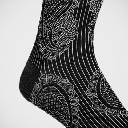 'Paisley & Pinstripes on Black' Socks