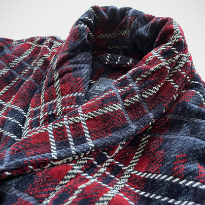 'Blue and Burgundy Check Terry' Robe