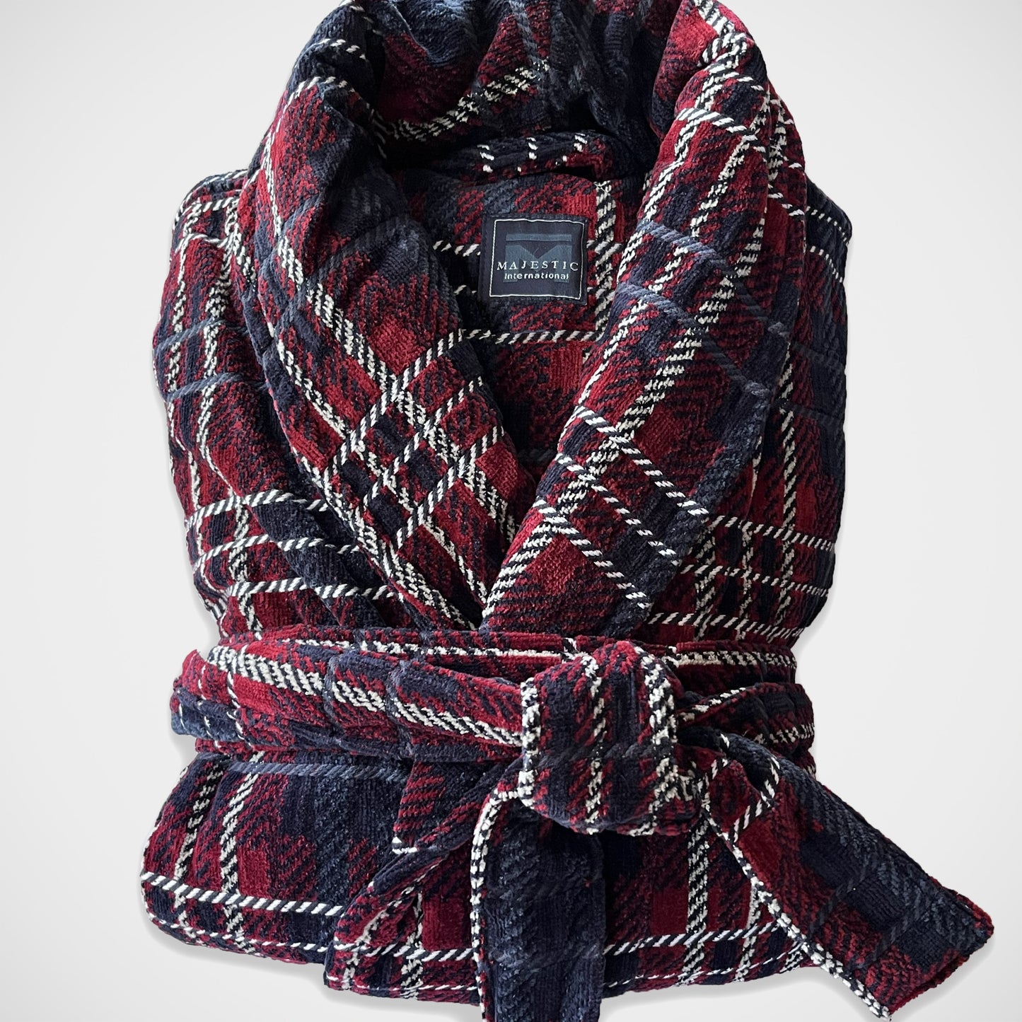 'Blue and Burgundy Check Terry' Robe