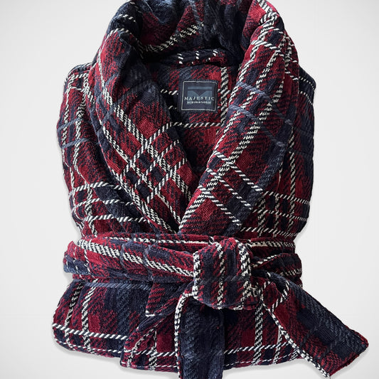 'Blue and Burgundy Check Terry' Robe