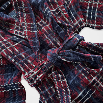 'Blue and Burgundy Check Terry' Robe
