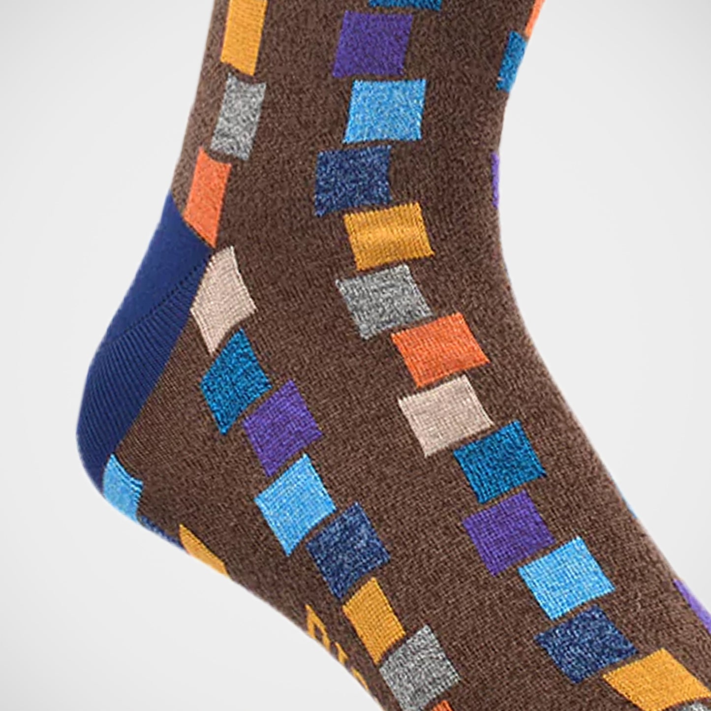 'Colourful Squares on Brown' Socks
