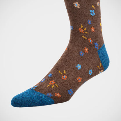 'Colourful Flowers on Brown' Socks
