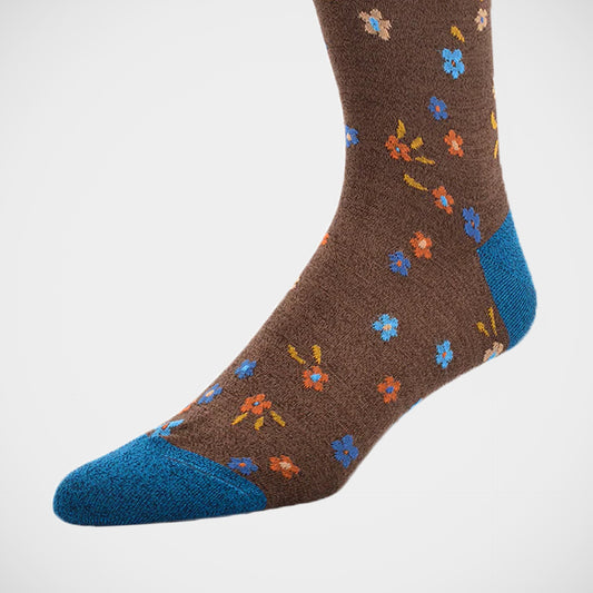 'Colourful Flowers on Brown' Socks