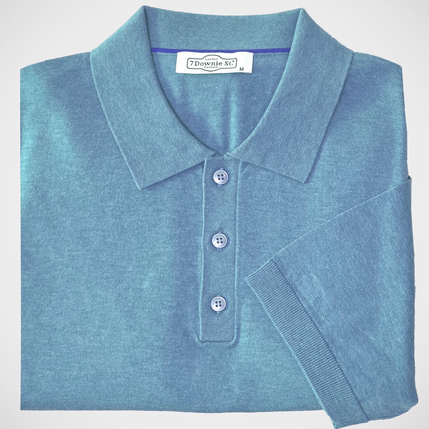 'Elegant Knit Polo-Sky' Short Sleeve Shirt