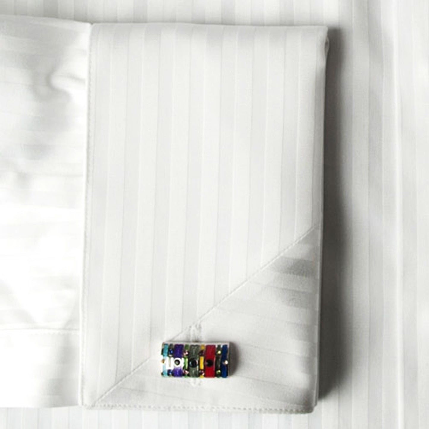 'Mitered White on White' Dress Shirt