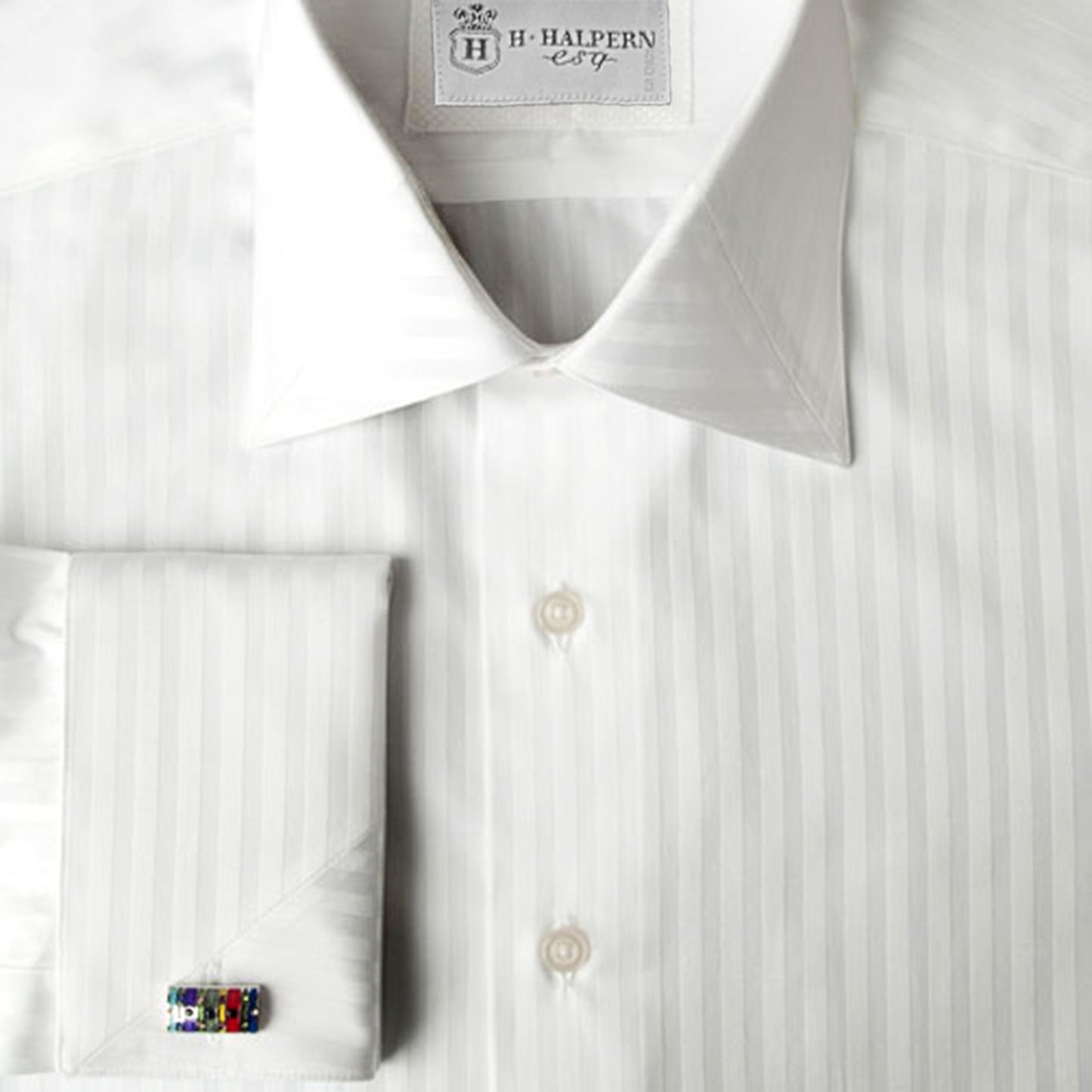 'Mitered White on White' Dress Shirt