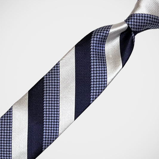 'Navy, White & Houndstooth Stripe' Tie