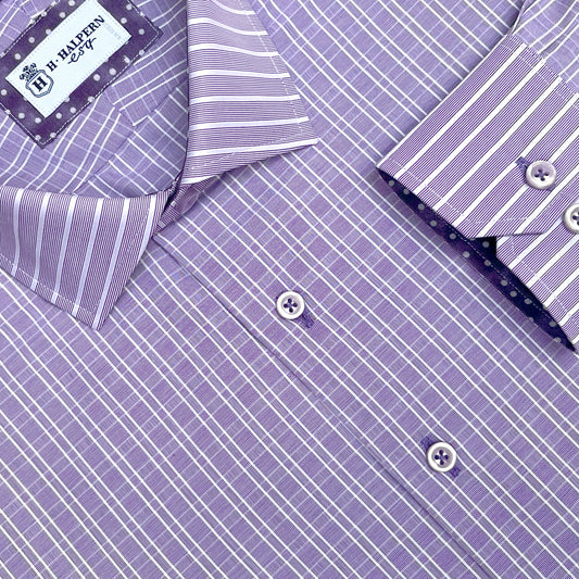 'Plum Stripe and Check' Dress Shirt
