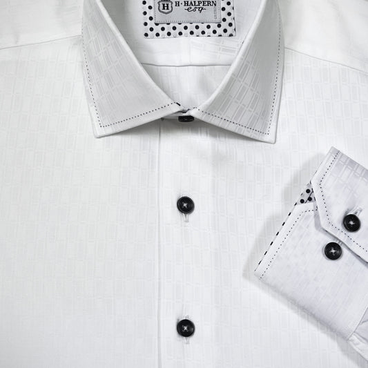'Geometric White-on-White' Sport Shirt