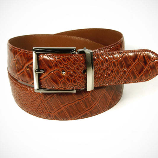 'Cognac Snake Stamped Leather' Belt