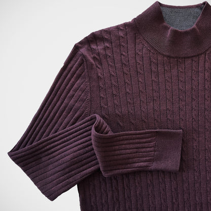 'Mock Turtle Cable - Burgundy' Sweater