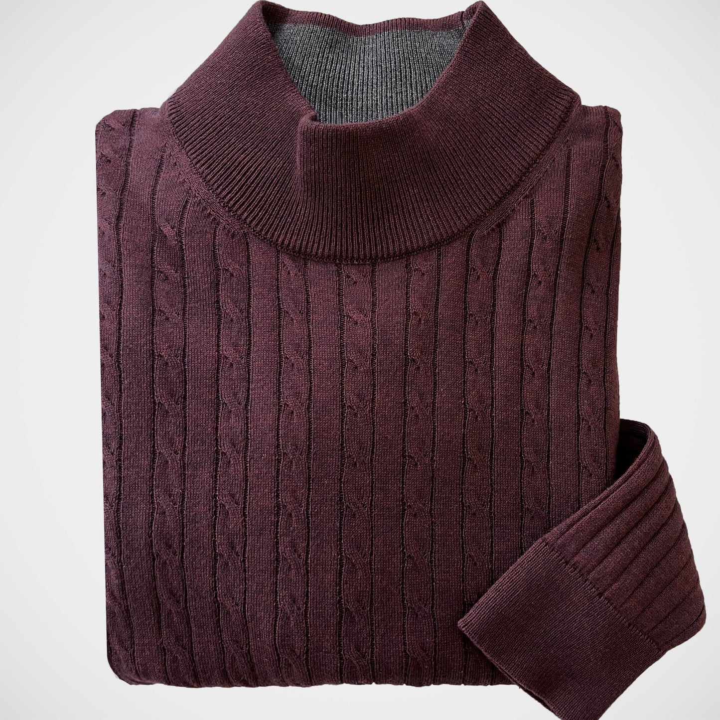 'Mock Turtle Cable - Burgundy' Sweater