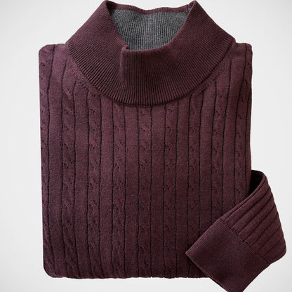 'Mock Turtle Cable - Burgundy' Sweater