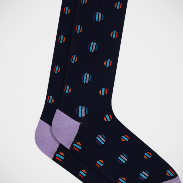 'Striped Circles on Navy' Socks