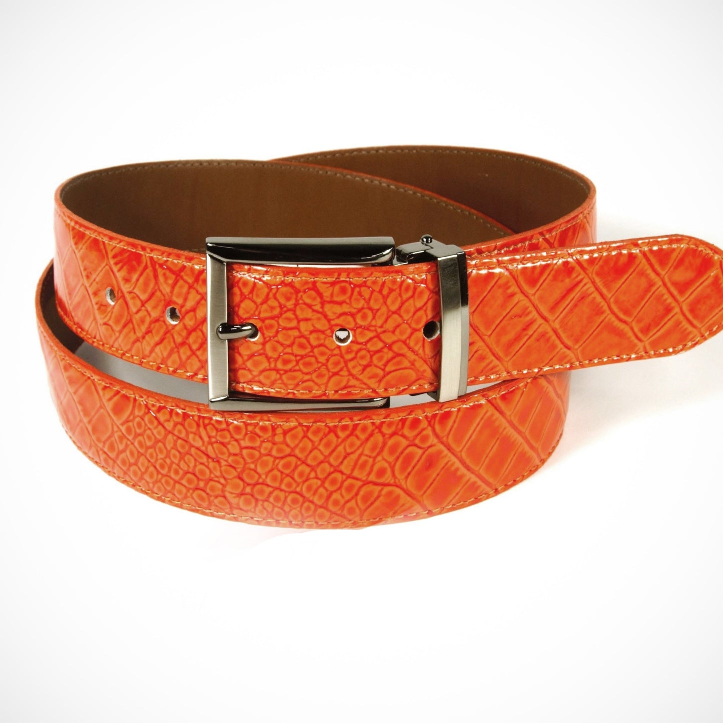 'Orange Snake Stamped Leather' Belt