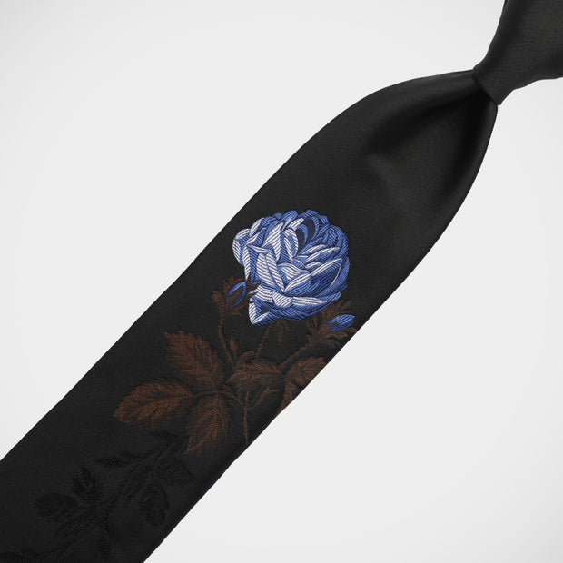 'Rose on Black - Blue' Tie