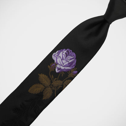 'Rose on Black - Purple' Tie