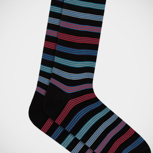 'Colourful Stripes on Black' Socks
