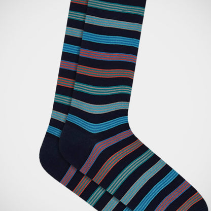 'Colourful Stripes on Navy' Socks