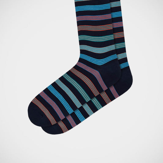 'Colourful Stripes on Navy' Socks