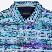 'Turquoise and Orchid Print' Short Sleeved Knit Sport Shirt